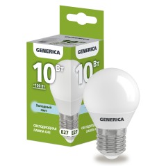 Лампа светодиодная G45 шар 10Вт 230В 6500К E27 GENERICA