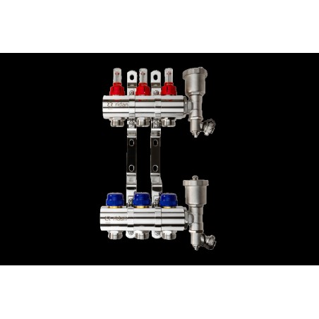 Коллекторная группа FHF-7RF set 7 контуров 1'x3/4' с расходомерами, воздухоотводчиками и кронштейнам