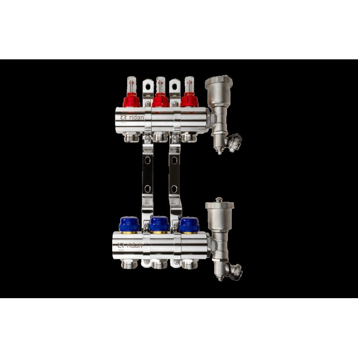 Коллекторная группа FHF-7RF set 7 контуров 1'x3/4' с расходомерами, воздухоотводчиками и кронштейнам Коллекторная группа FHF-7RF set 7 контуров 1'x3/4' с расходомерами, воздухоотводчиками и кронштейнам