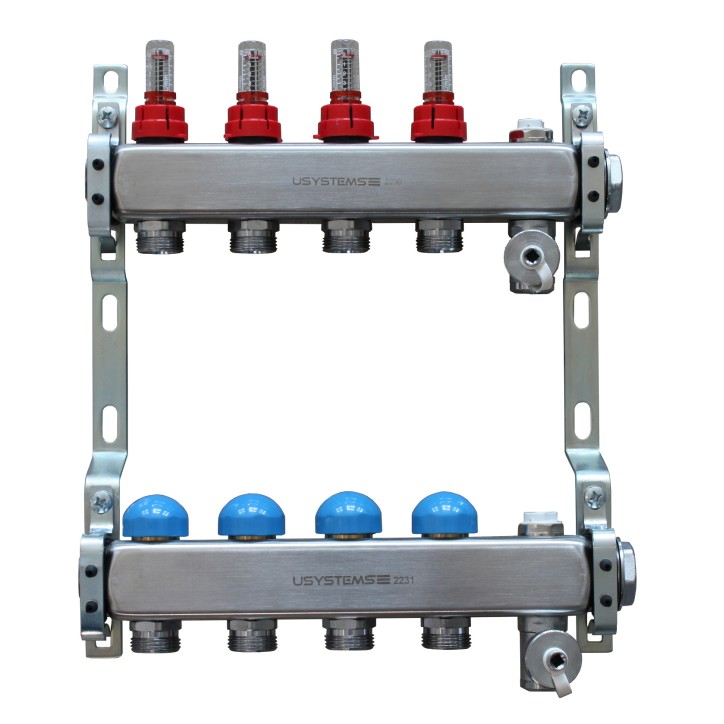 Usystems коллектор с расходомерами стальной, выходы 5x3/4 Евроконус '1Ф