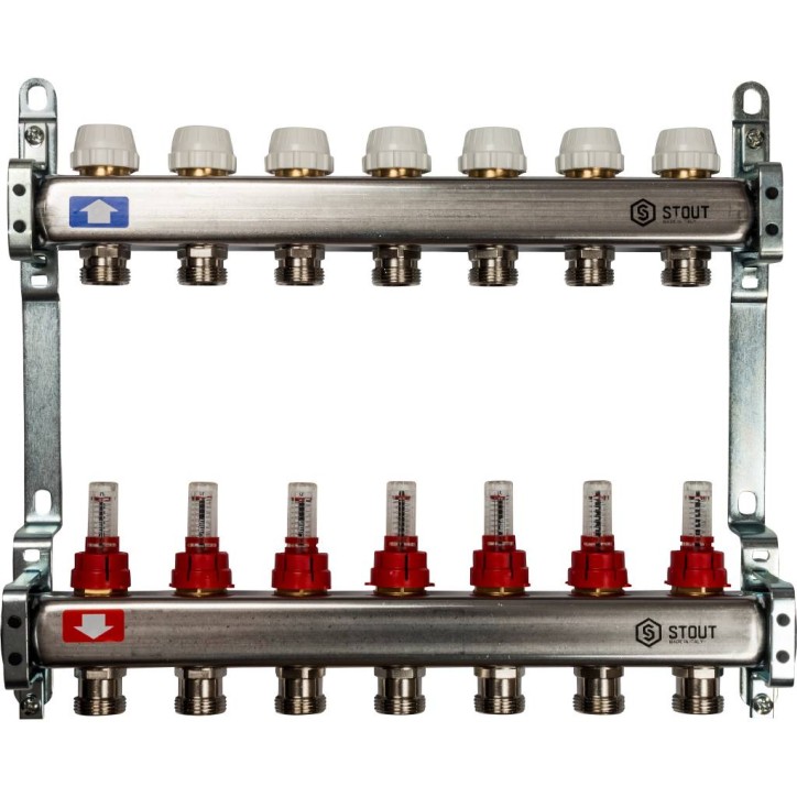 Коллектор из нержавеющей стали с расходомерами 7 вых.