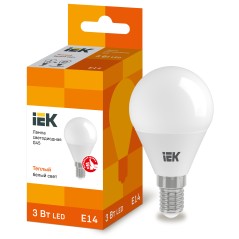 Лампа LED G45 шар 3Вт 230В 3000К E14 IEK