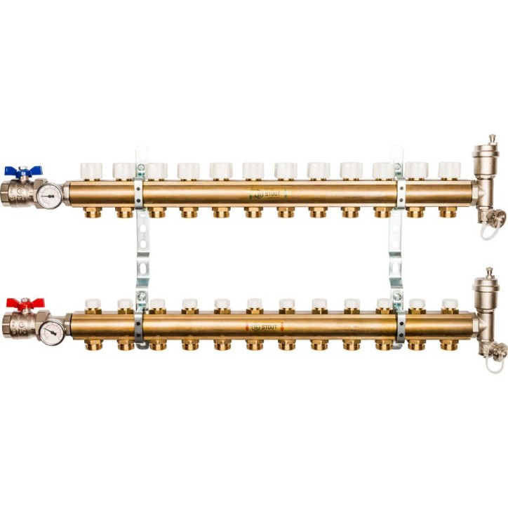 Коллектор распределительный STOUT SMB 0468 000012 из латуни без расходомеров 12 вых.