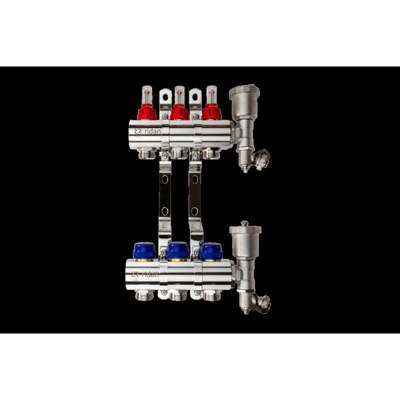 Коллекторная группа FHF-11RF set 11 контуров 1'x3/4' с расходомерами, воздухоотводчиками и кронштейн