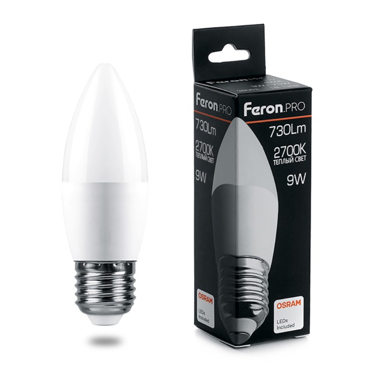 Лампа светодиодная LED 9вт Е27 теплый матовая свеча Feron.PRO Лампа светодиодная LED 9вт Е27 теплый матовая свеча Feron.PRO
