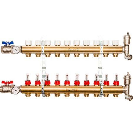 Распределительный коллектор из латуни с расходомерами 10 вых.