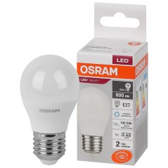 Лампа светодиодная OSRAM LED Value P, 800лм, 10Вт (замена 75Вт), 6500К (холодный белый свет). Цоколь E27, колба P, угол пучка 18