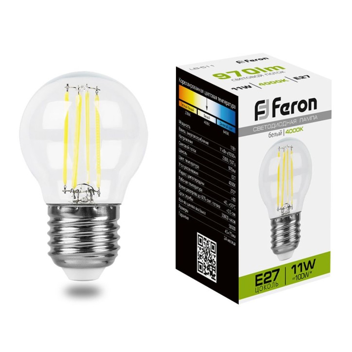 Лампа светодиодная LED 11вт Е27 белый шар FILAMENT Лампа светодиодная LED 11вт Е27 белый шар FILAMENT