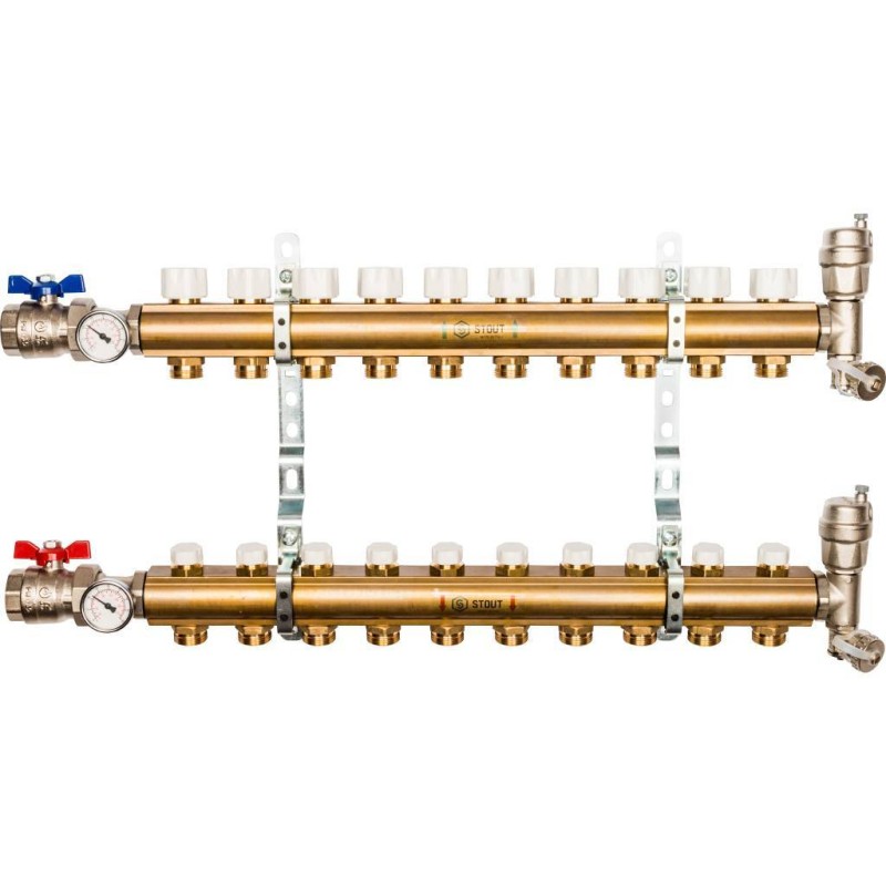 Коллектор распределительный STOUT SMB 0468 000010 из латуни без расходомеров 10 вых.