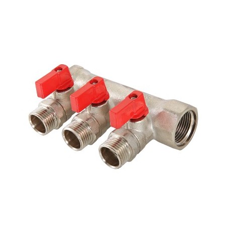 Коллектор 3/4'x3 выхода 1/2' НР с отсекающими кранами