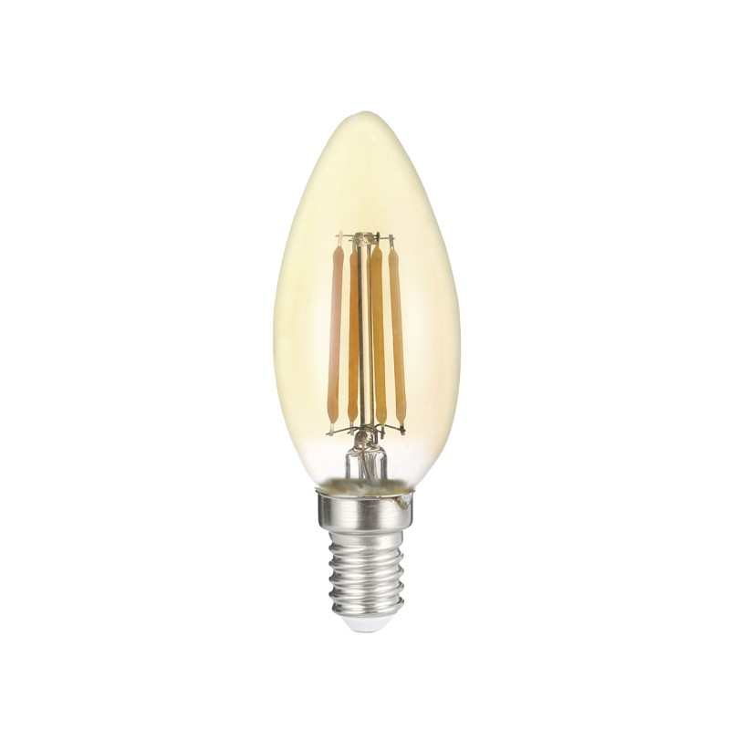 Лампа сетодиодная декоративная LED 6w E14 4000K свеча золотая филамент 230/50 Jazzway