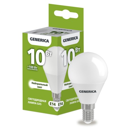 Лампа светодиодная G45 шар 10Вт 230В 4000К E14 GENERICA