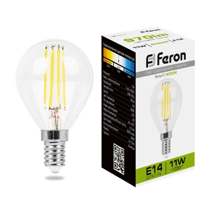 Лампа светодиодная LED 11вт Е14 белый шар FILAMENT Лампа светодиодная LED 11вт Е14 белый шар FILAMENT