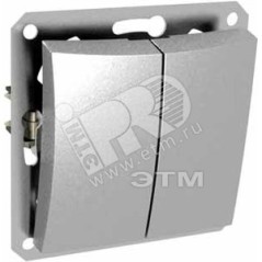 ДУЭТ Выключатель двухклавишный с подсветкой в рамку серебро