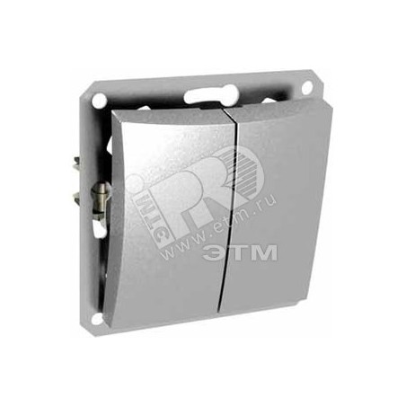 ДУЭТ Выключатель двухклавишный с подсветкой в рамку серебро