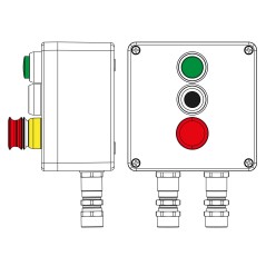 Взрывозащищенный пост управления из полиэстера CPE-P-03-(1xLR(250)-P1G(11)-1xP3E(11))-2xKA2MHK(C)1Ex d e IIC Т5 Gb / Ex tb IIIC 