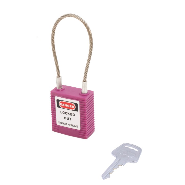 Замок безопасности навесной с тросом BD-G48 Purple Замок безопасности навесной с тросом BD-G48 Purple