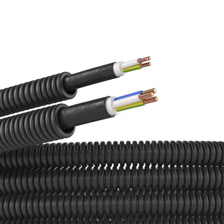 Труба ПНД гибкая гофрированная, д.16мм, цвет черный, с кабелем 2,5x3 ВВГнгLS гост+, 50м