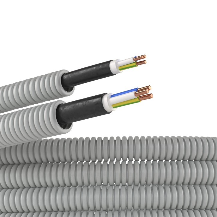 Электротруба ПВХ гибкая гофр. д.20мм, цвет серый, с кабелем ВВГнг(А)-LS3х2,5мм? РЭК ''ГОСТ+'', 50м