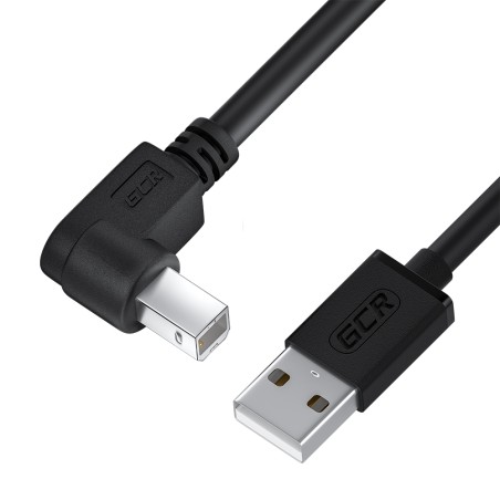 Кабель USB 2.0 AM на BM, 0.5 м., угловой левый, черный, GCR-52930