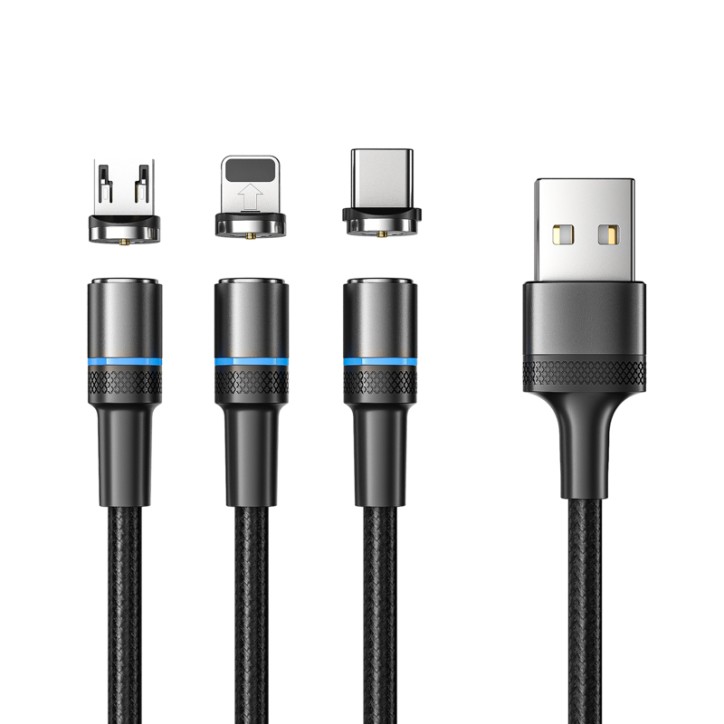 Кабель USB 3в1, Type-С, Lightning, Micro USB, 1,2м, черный