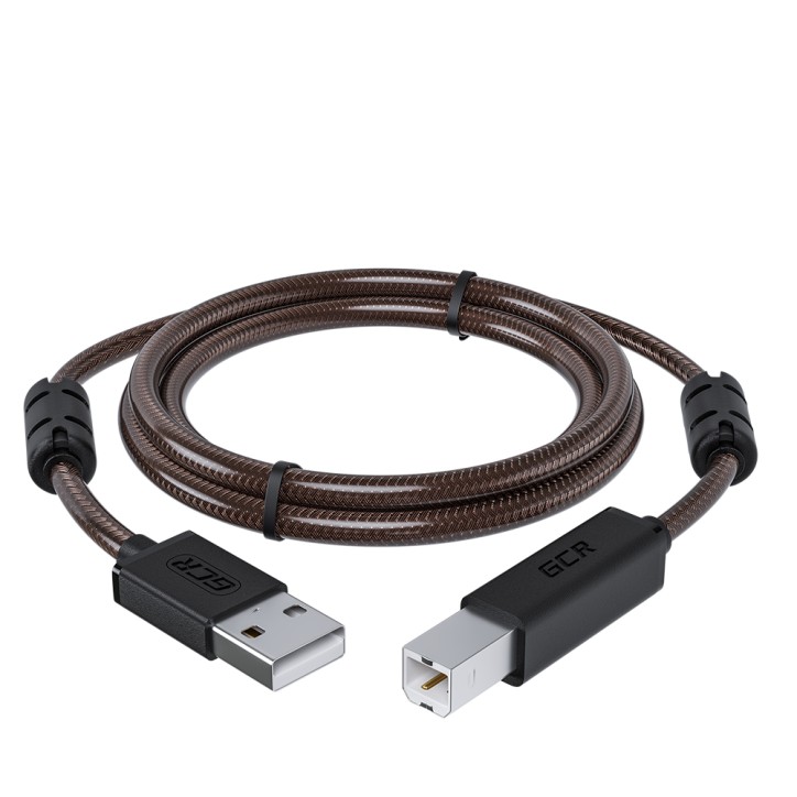 Кабель USB 2.0 AM на BM, 0.75 м., черно-прозрачный, ферритовые кольца, GCR-51284