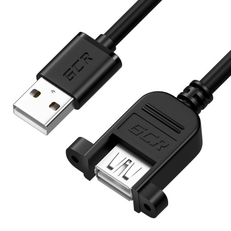 Удлинитель USB 2.0 AM на AF, 1 м., крепление под винт, черный, GCR-52446