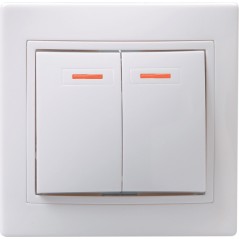 КВАРТА Выключатель двухклавишный скрытый белый с индикацией в сборе