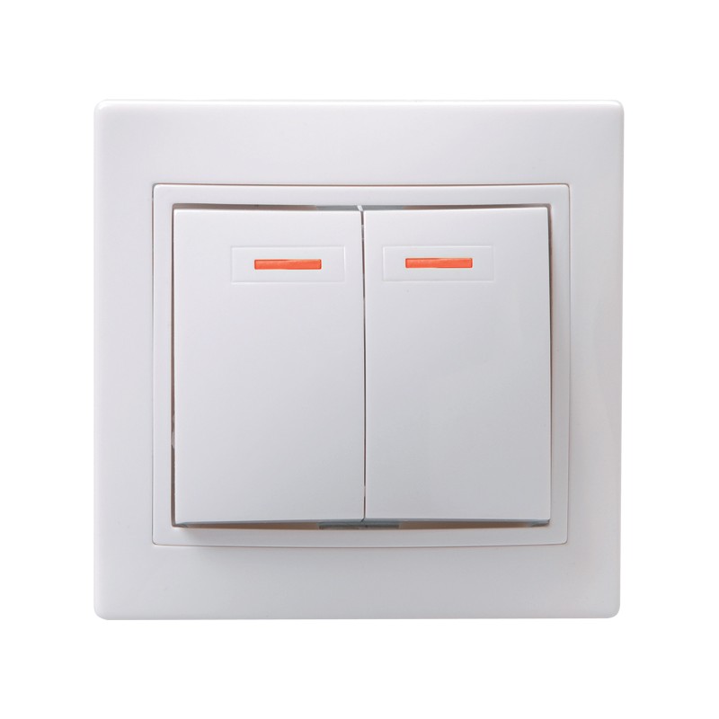 КВАРТА Выключатель двухклавишный скрытый белый с индикацией в сборе