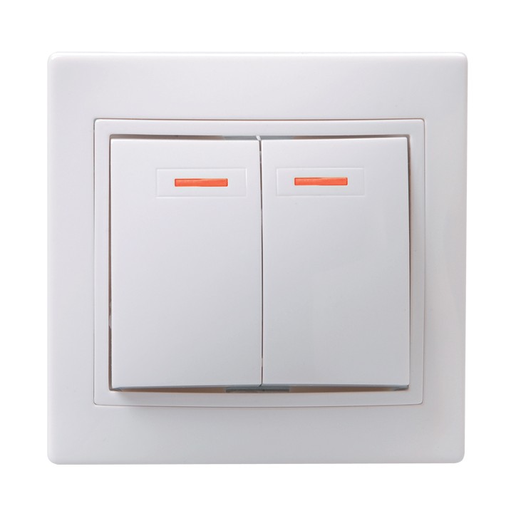 КВАРТА Выключатель двухклавишный скрытый белый с индикацией в сборе КВАРТА Выключатель двухклавишный скрытый белый с индикацией в сборе