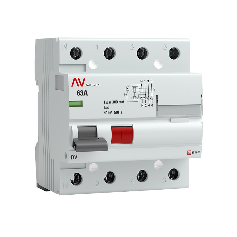 Устройство защитного отключения DV 4P 63А/300мА (AC) AVERES