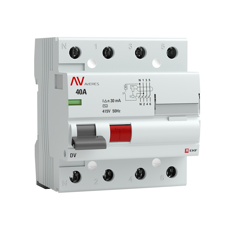 Устройство защитного отключения DV 4P 40А/ 30мА (AC) AVERES