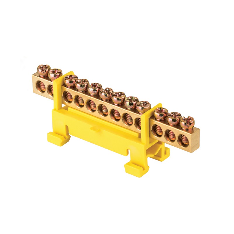 Шина 0 PE 6х9мм 12 отверстий латунь желтый изолятор тип Стойка на DIN-рейку PROxima