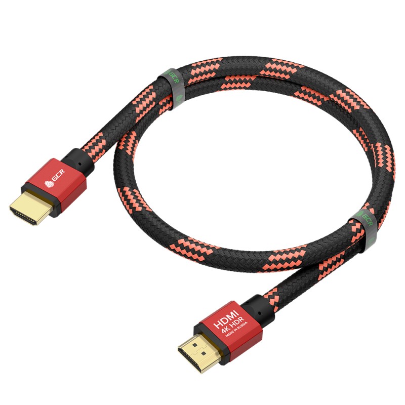 Кабель HDMI 2.0, Ultra HD 19М на 19М, 1 м., AL красный капрон, GCR-54506