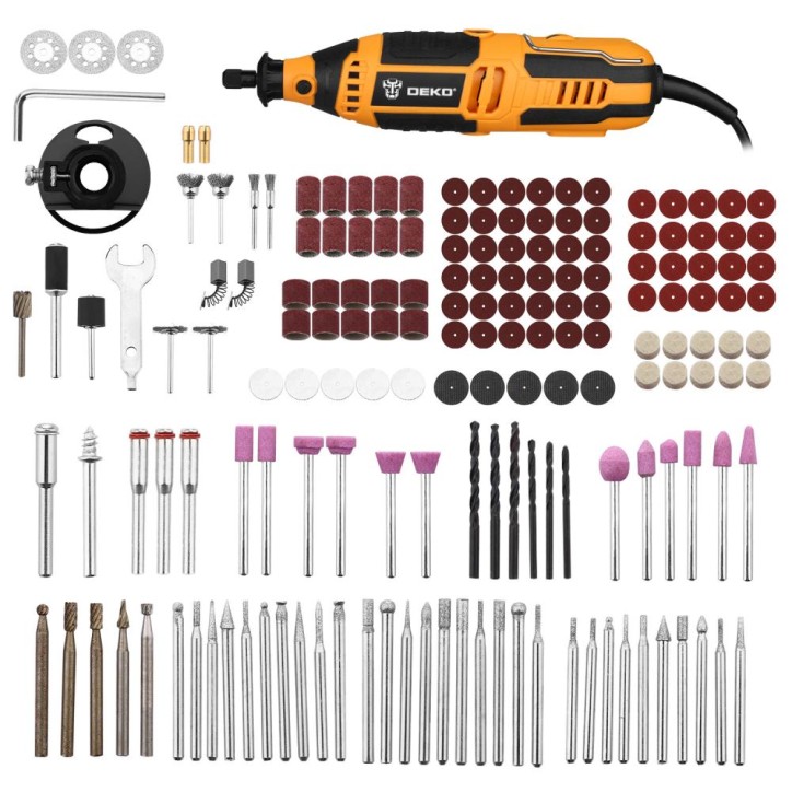 Электрический гравер DKRT200E с регулировкой скорости, 200 Вт + набор аксессуаров 175 штук