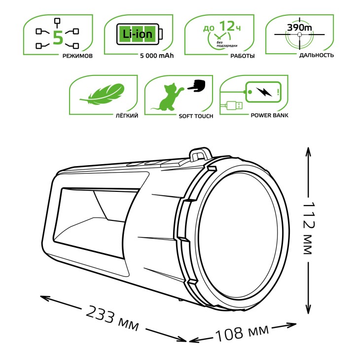 Фонарь прожекторный Gauss модель GFL701 5W 280lm Power Bank Li-ion 5000mAh диммируемый LED 1/10/30