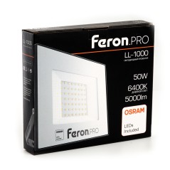 Прожектор светодиодный ДО-50w 6400К 5000Лм IP65 черный Feron.PRO