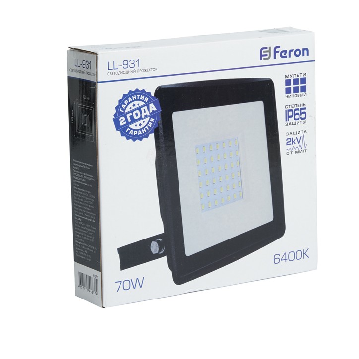 Прожектор светодиодный ДО-70w 6400К 6300Лм IP65 черный Прожектор светодиодный ДО-70w 6400К 6300Лм IP65 черный