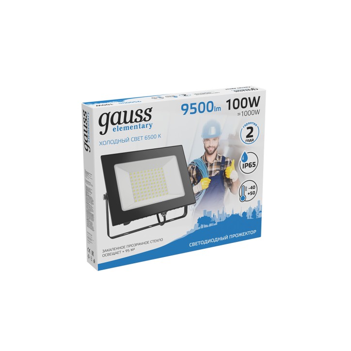 Прожектор Gauss Elementary 100W 9500lm 6500К 175-265V IP65 черный LED 1/4