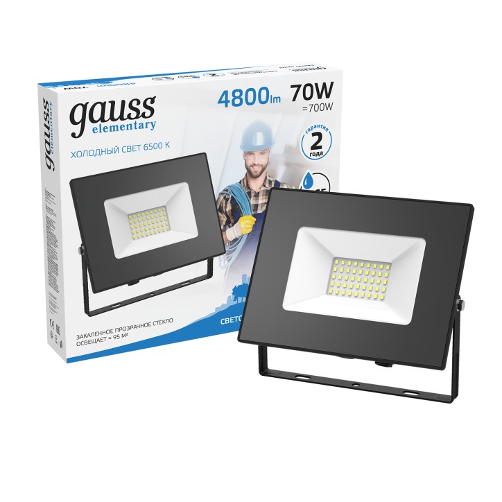 Прожектор светодиодный ДО 70 Вт 6300 лм 6500К AC 220В IP65 140х208х30мм Elementary G2 Gauss