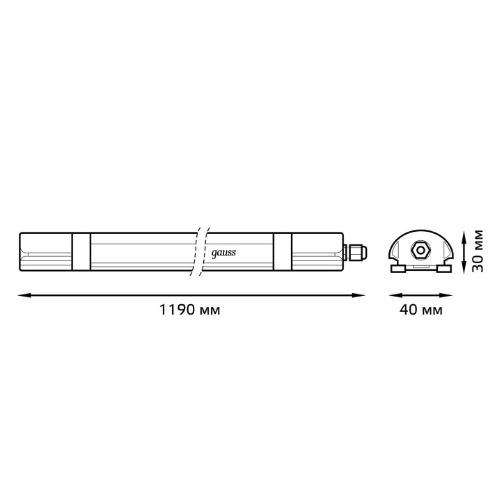 Светильник светодиодный Gauss IP65 1190*40*30мм 36Вт 3600lm 4000К 185-265V ULTRACOMPACT линейный матовый 1/20