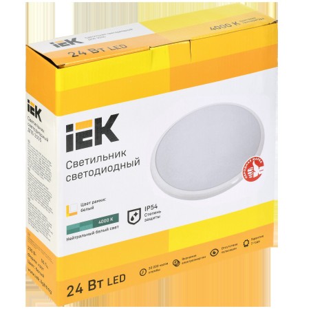 Светильник светодиодный ДПБ 3005 24Вт IP54 4000K круг белый IEK