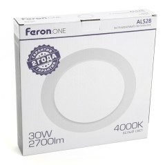 Светильник светодиодный ДВО-30w 4000K 2700Лм slim белый Feron.ONE