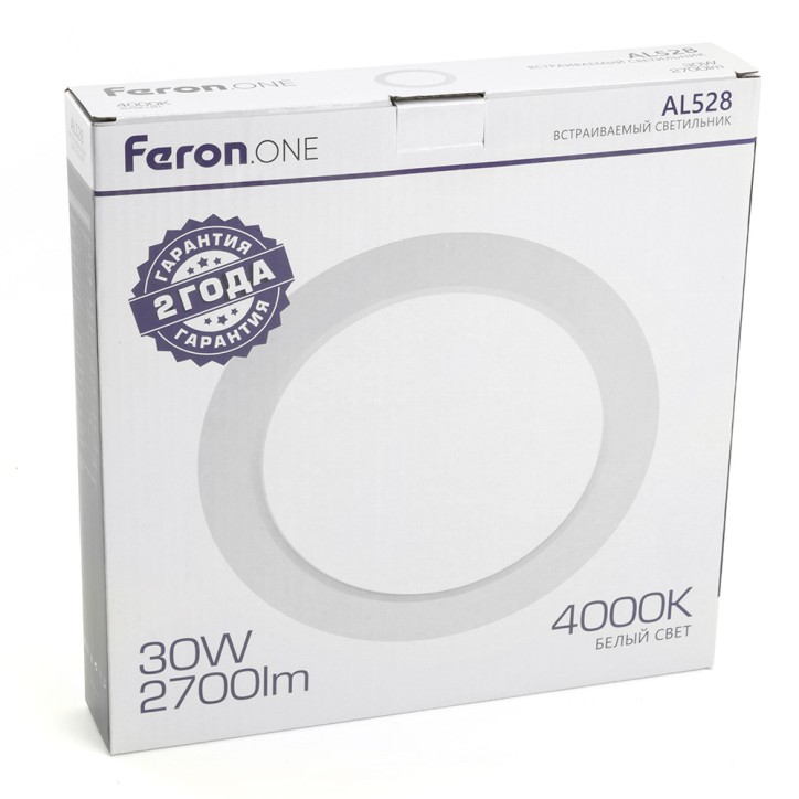 Светильник светодиодный ДВО-30w 4000K 2700Лм slim белый Feron.ONE