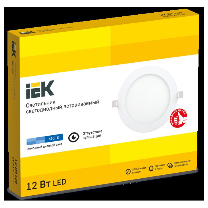 Светильник ДВО 1606 белый круг LED 12Вт 6500 IP20 IEK