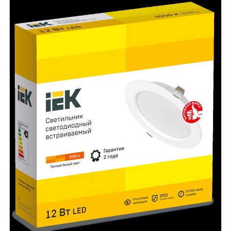 Светильник LED ДВО 1613 белый круг 12Вт 3000К IP20 IEK