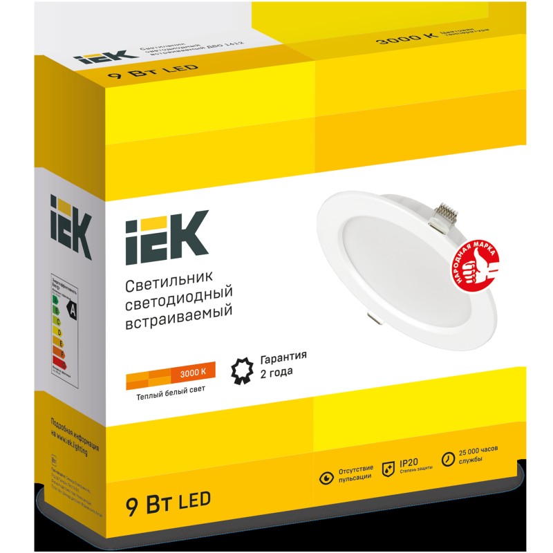 Светильник LED ДВО 1612 белый круг 9Вт 3000К IP20 IEK