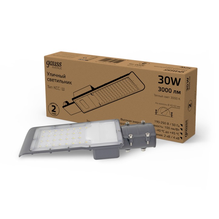 Светильник уличный консольный ДКУ 30 Вт 3000 лм 3000К AC 220В IP65 316х130х57мм широкая КСС Ш Avenue