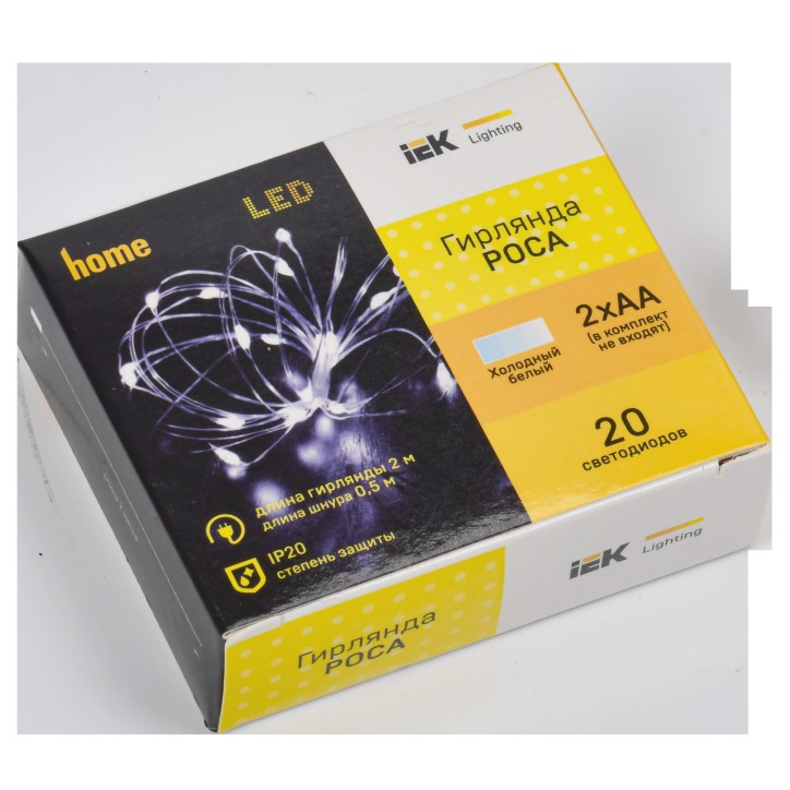LIGHTING Гирлянда роса 2м 20 светодиодов белый свет IP20 прозрачный шнур 0,3м 2АА IEK LIGHTING Гирлянда роса 2м 20 светодиодов белый свет IP20 прозрачный шнур 0,3м 2АА IEK
