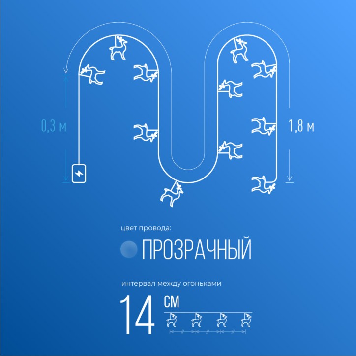 Гирлянда-Олени большие 7х4х1см 10LED